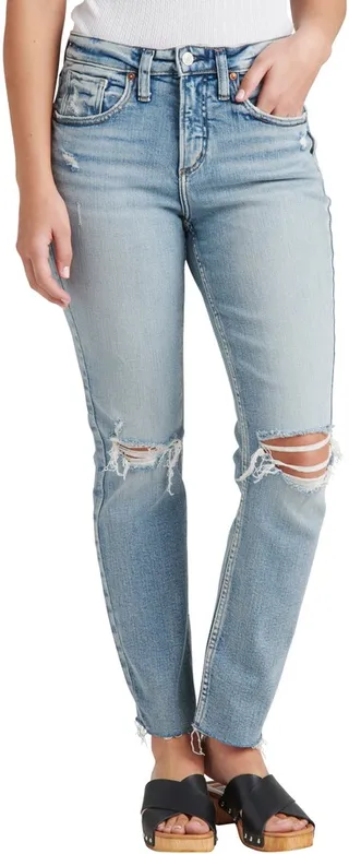 Beau Mid Rise Raw Hem Girlfriend Jeans