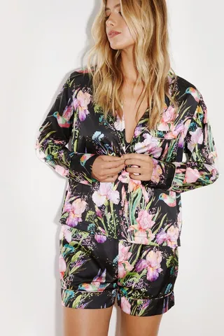 Nasty Gal Womens Bird And Floral Print Short Pajama Set