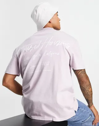 Topman oversized T-shirt with front and back Promised Horizons script print lilac