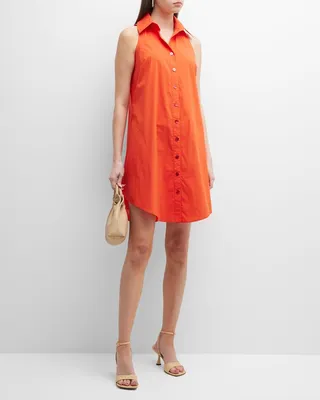 Sleeveless Button-Down Poplin Swing Dress