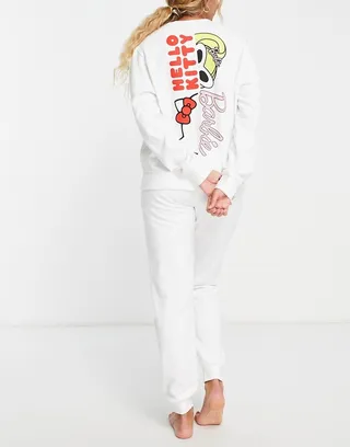 ASOS DESIGN Barbie x Hello Kitty lounge sweat & sweatpants set in white