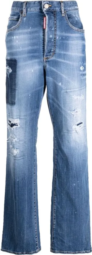 High-Waisted Logo-Patch Jeans