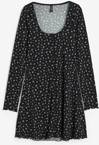 Lace-trimmed Ribbed Dress