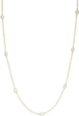 14K Yellow Gold & Diamond Station Necklace