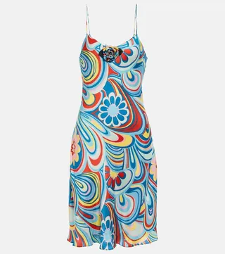 Printed satin slip dress