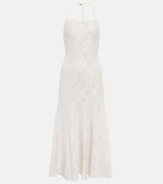 Halter-neck crepe midi dress
