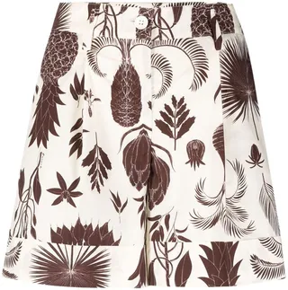 Foliage-Print Tailored Shorts