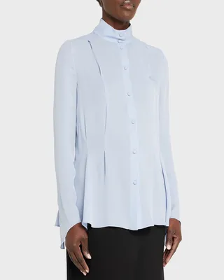 Miles Pintuck Button-Front Blouse