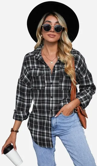 Women's Plaid Button Front Shirt - Cupshe-L