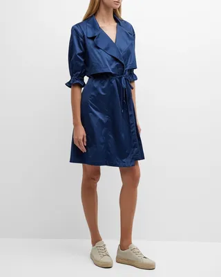 Elbow-Sleeve Sateen Jacket Dress