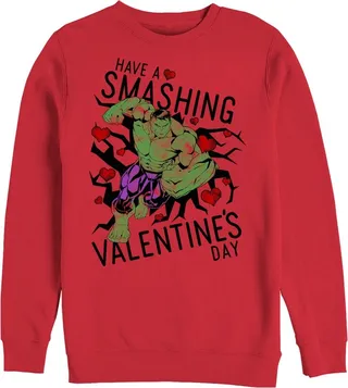 Men's Marvel Valentine's Day Hulk Smashing Sweatshirt - Red - Medium