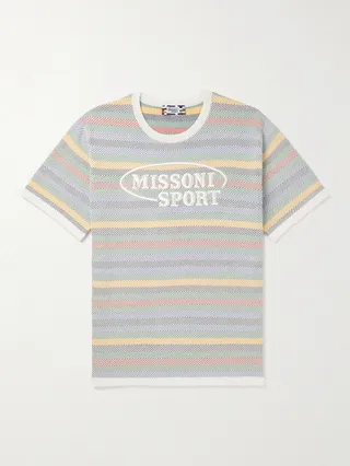 Logo-Embroidered Striped Cotton-Jacquard T-Shirt