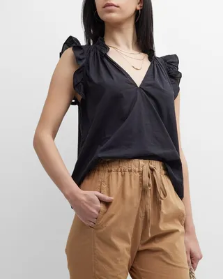 Bex Sleeveless Ruffle-Trim Poplin Top