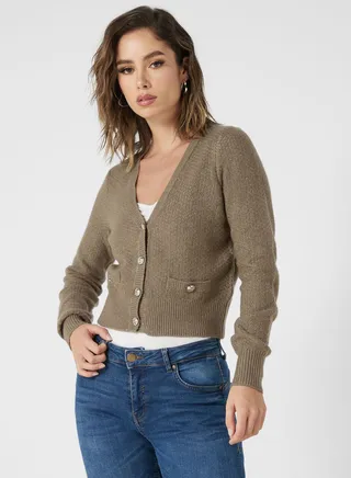 V Neck Button Detail Crop Top