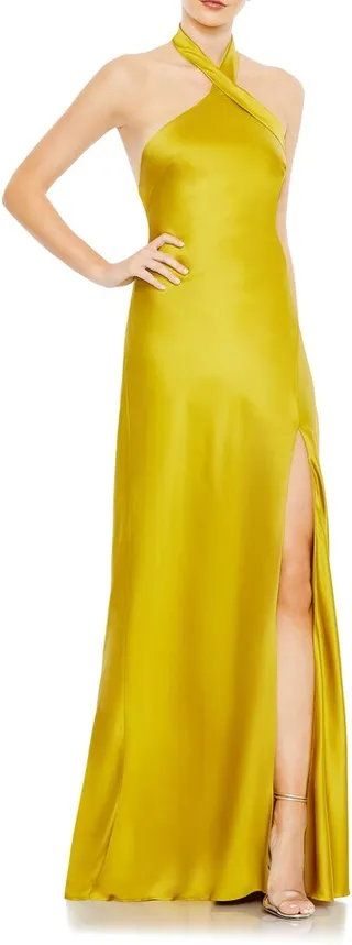 Halter Neck A-Line Satin Gown