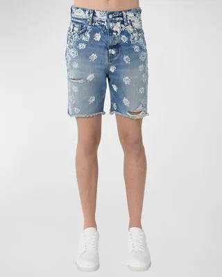 Men's Bleach Bandana Denim Shorts