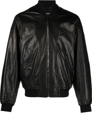 Logo-Patch Leather Bomber Jacket