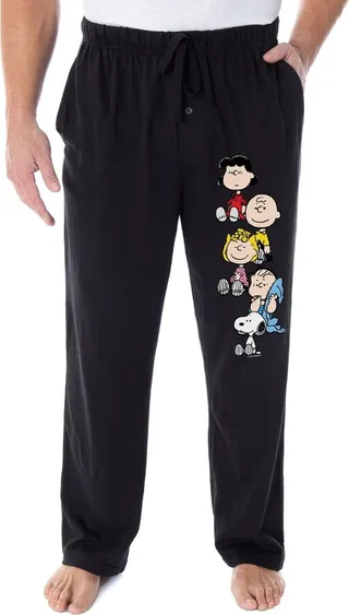 Peanuts Gang Adult Character Loungewear Sleep Pajama Pants X-Large Black