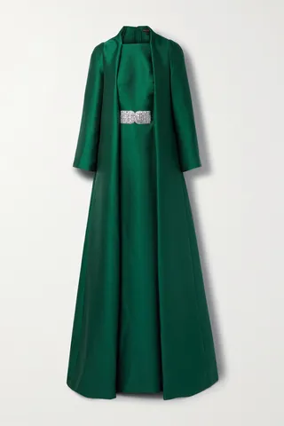 Reem Acra - Layered Crystal-embellished Grain De Poudre Gown - Green