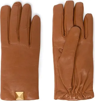 Rockstud-detail polished-finish gloves
