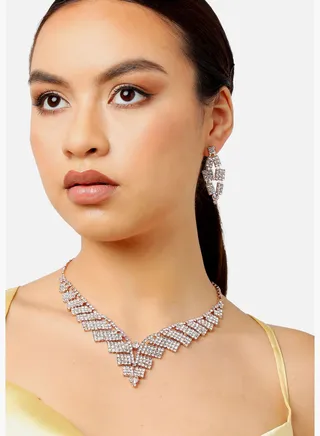 Gold Plated Party Designer Stone Necklace and Earring Set For Women