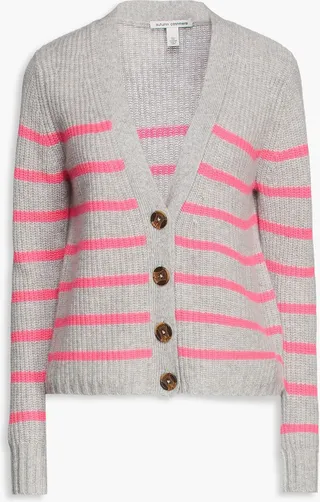 Striped ribbed cashmere cardigan