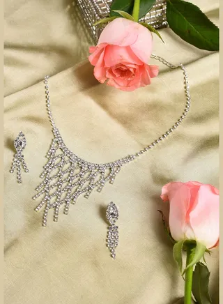 Pack of 3 Silver Plated American Diamond Necklace and Earring Set