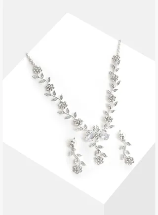 Silver Plated Designer Stone Necklace and Earring Set Jewellery Set
