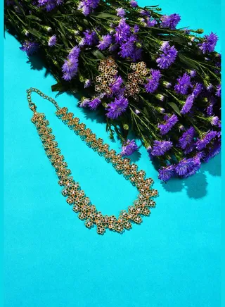 Gold Plated Designer Stone Necklace and Earring Set