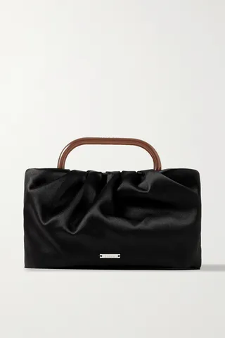 STAUD - Cory Resin-trimmed Ruched Satin Tote - Black