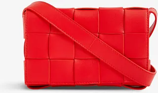 Womens Red Stone Cassette Small Intrecciato Leather Cross-body bag