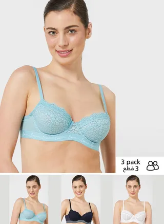 3 Pack Lace & Mesh Wired Balcony Bra