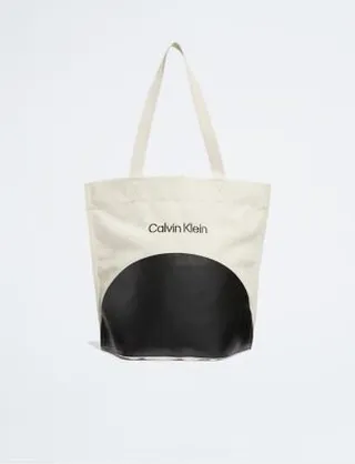 Canvas Contrast Graphic Pinched Tote Bag