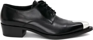 Silver-Tone Toe-Cap Lace-Up Shoes