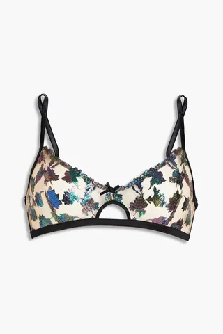 Embroidered silk-blend satin and tulle triangle bra