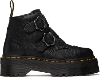 Dr. Martens Black Devon Flower Buckle Platform Boots