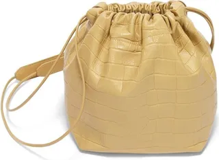 Crocodile-Embossed Drawstring Shoulder Bag