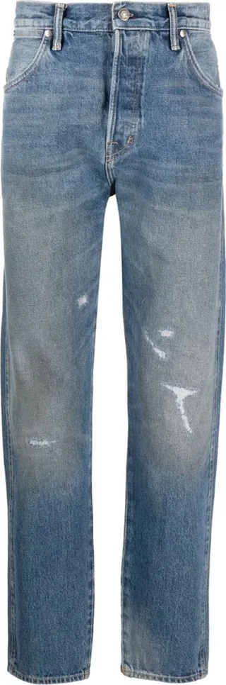 Blue Distressed Tapered Jeans