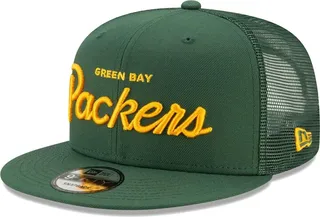 Men's New Era Green Green Bay Packers Script Trucker 9FIFTY Snapback Hat