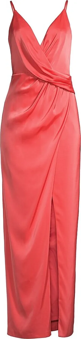 Draped Satin Wrap-Effect Gown