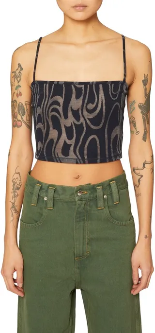 Shrunk Wave Jacquard Crop Mesh Cami