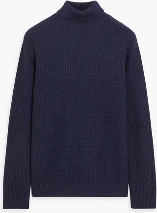 Paneled ribbed-knit wool turtleneck sweater