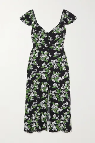 Reformation - Baxley Floral-print Crepe De Chine Midi Dress - Black
