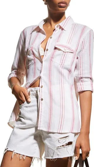 Robyn Striped Button-Front Beach Shirt
