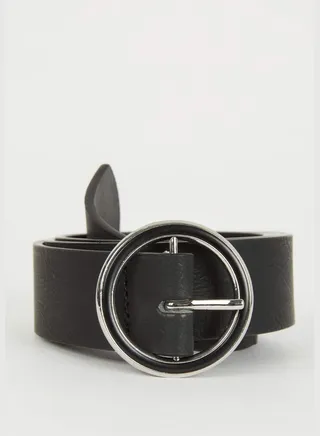 Woman Oval Buckle Faux Leather Jean Belt