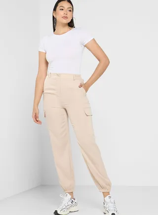 High Waist Pocket Detail Joggers
