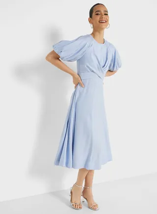 Puff Sleeve Pleated Dress