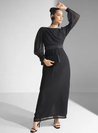 Puff Sleeve Belted Dress