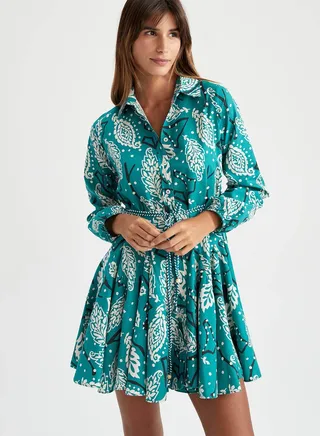 Printed Tie Detail Ruffle Hem Dress