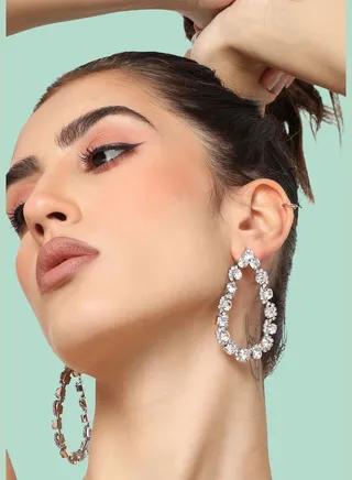 Silver Plated Party Designer Stone Drop Earring For Women